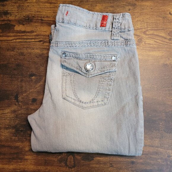 Zana Di Jeans Women 9 Bootcut Low Rise Button Flap Embellished Gray Thick Stitch - Picture 3 of 11